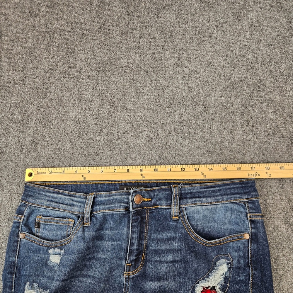 Judy Blue Skinny Fit Distressed‎ Plaid Patch Jeans Medium Wash JB8268DK 15/32 - Picture 6 of 12